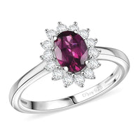 D'Joy Orissa Rhodolite Garnet White Zircon Ring in Rhodium Over Sterling Silver 1.42 (Size 5.0) 1.46 ctw