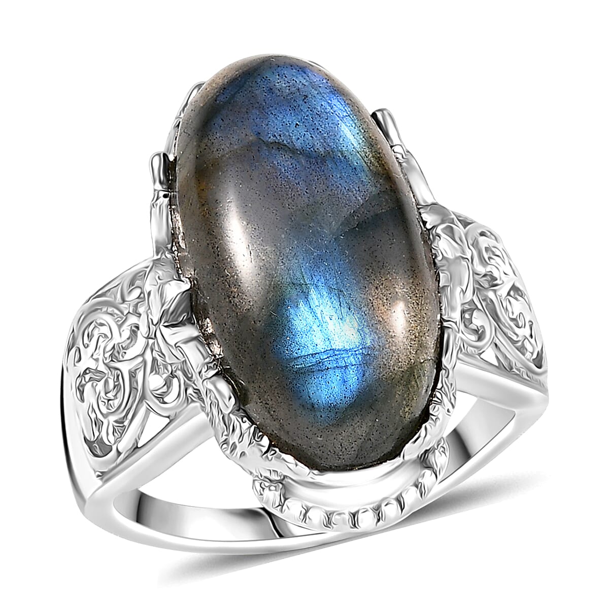 EverTrue Malagasy Labradorite Ring in Platinum Bond (Size 10.0) 9.60 ctw