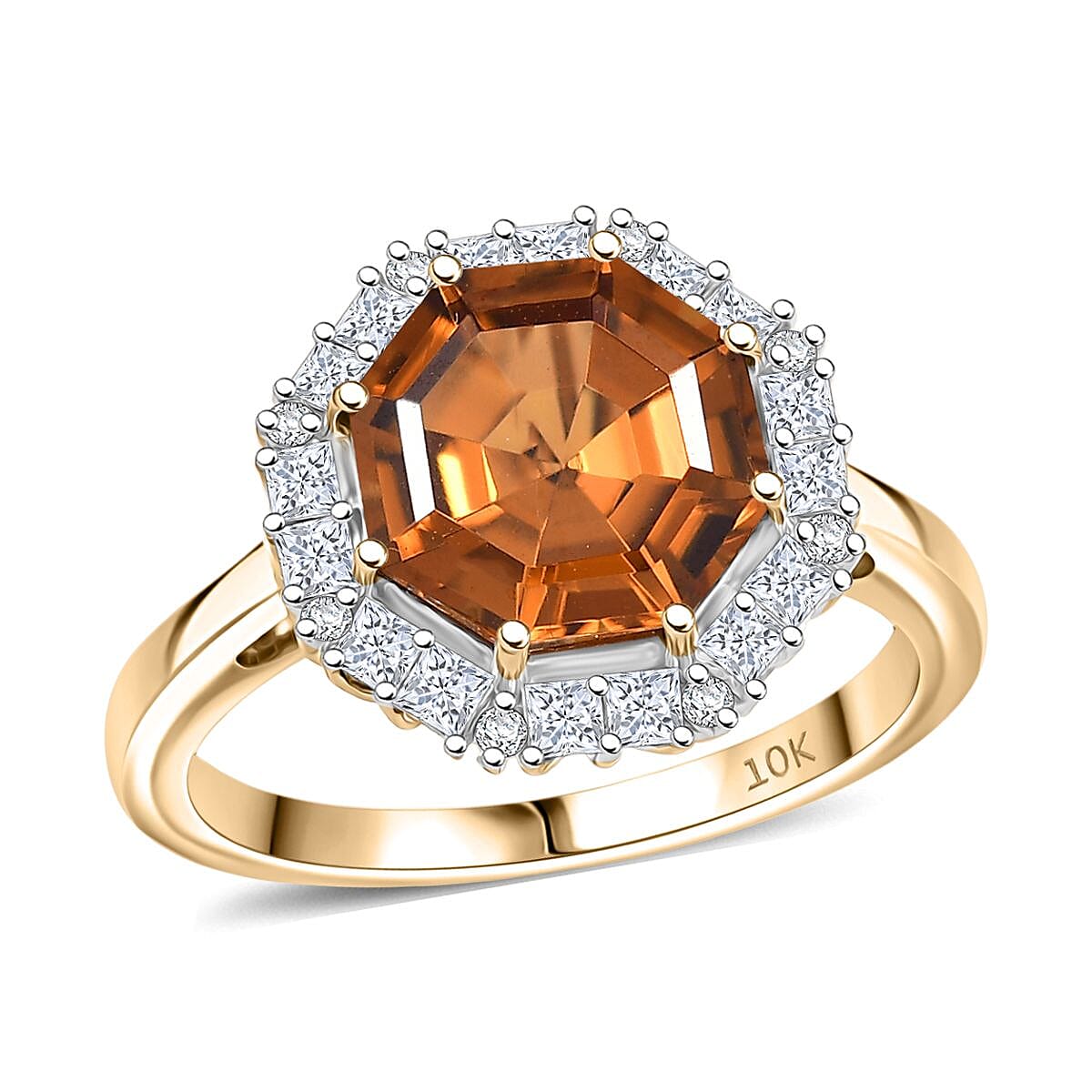 Certified & Appraised 10K Yellow Gold AAA  Golden Turkizite, Luxuriant Lab Grown Diamond (G-H, SI) Ring (Size 10.0) 4.15 ctw