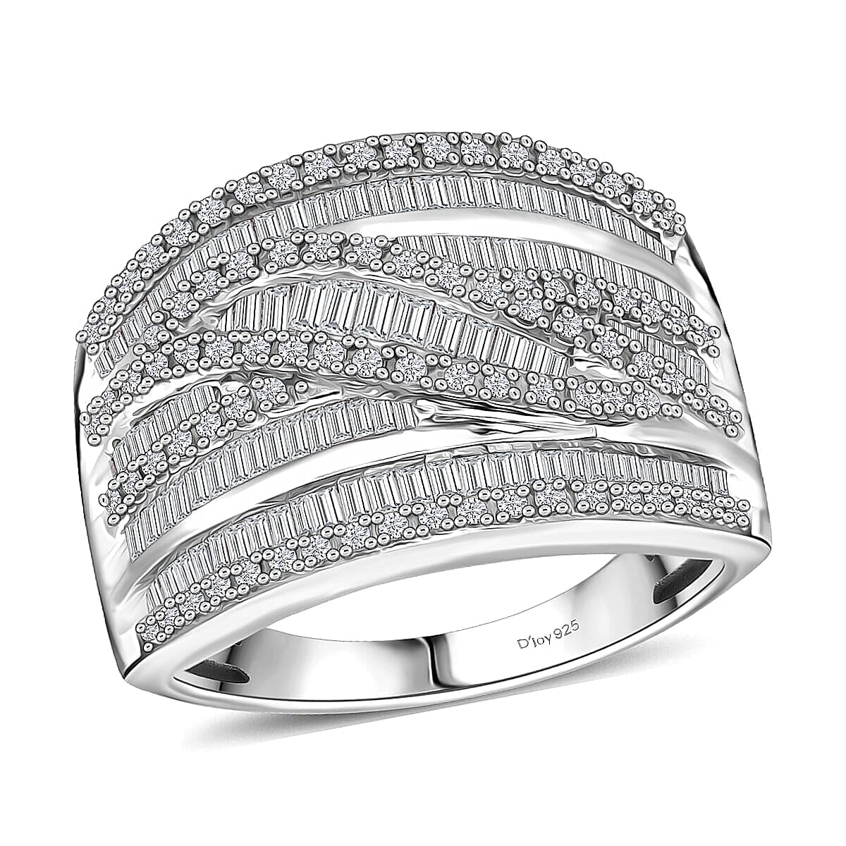 D'Joy Diamond Bridge Over Ring in Rhodium Over Sterling Silver (Size 8.0) 1.00 ctw