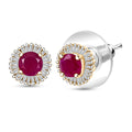 D'Joy AAA Royal Ruby, Diamond (0.25 cts) Stud Earrings in 18K Vermeil YG Over Sterling Silver 1.75 ctw - Sticky add to cart bar