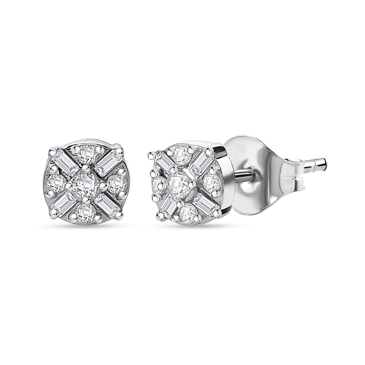 Doorbuster D'Joy Diamond Stud Earrings in Rhodium Over Sterling Silver 0.15 ctw