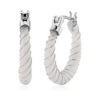 D'Joy Natural Jade 5.30 ctw Carved Hoop Earrings in Rhodium Over Sterling Silver