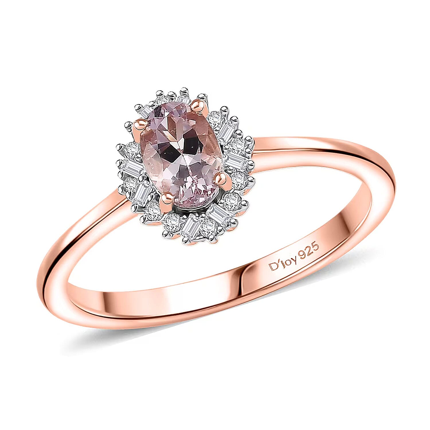 D'Joy Premium Pink Morganite, Diamond Ring in 18K Vermeil RG Over Sterling Silver (Size 10.0) 0.50 ctw