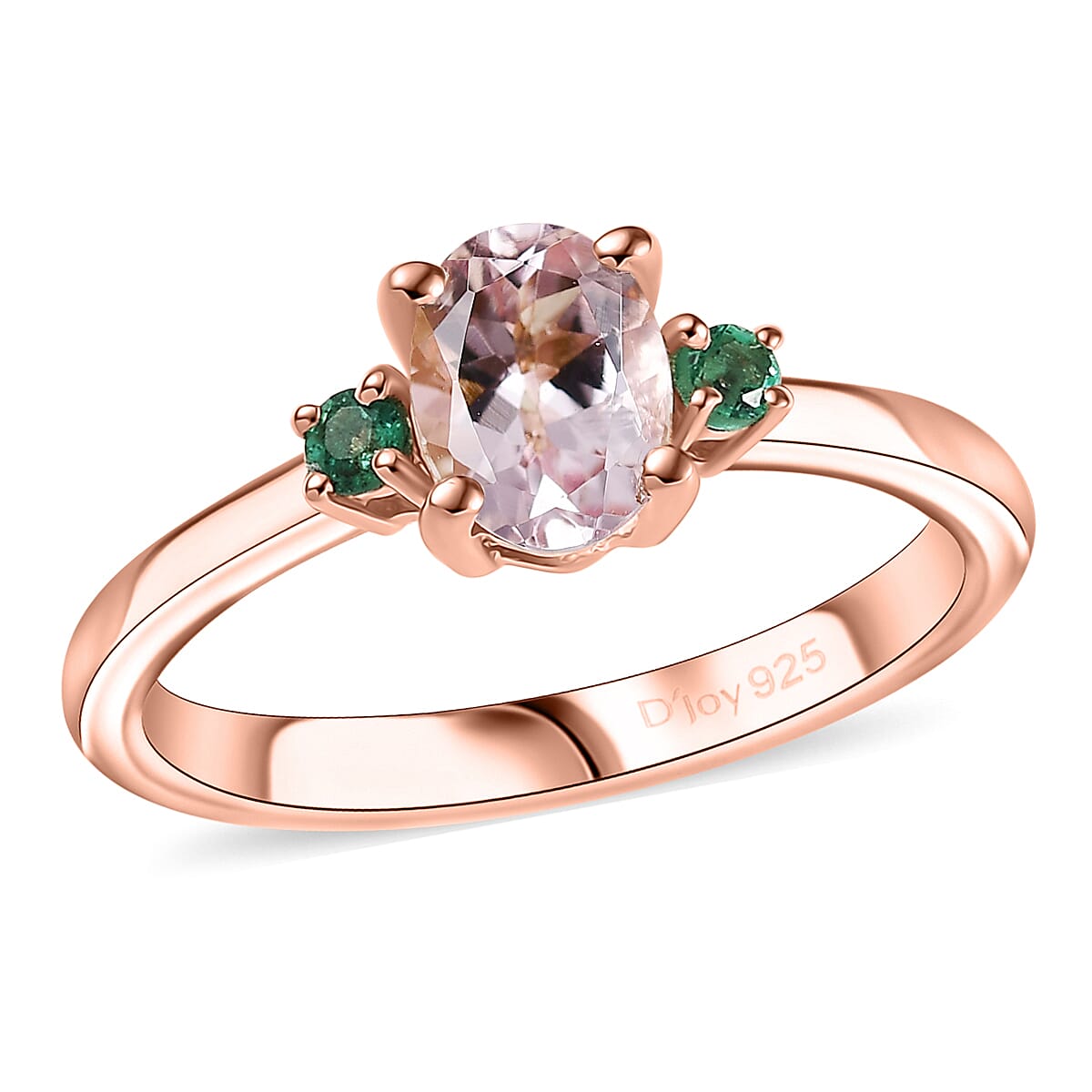 D'Joy Premium Pink Morganite, Emerald Ring in 18K Vermeil RG Over Sterling Silver (Size 10.0) 0.85 ctw