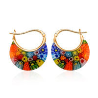 Multi Color Murano Style Solitaire Earrings in 10K Yellow Gold