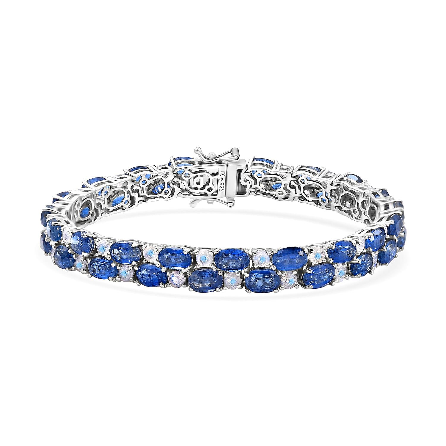D'Joy Premium Kashmir Kyanite and Rainbow Moonstone 29.25 ctw Bracelet in Rhodium Over Sterling Silve (7.25 In)
