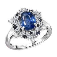 D'Joy Premium Kashmir Kyanite and Multi Gemstone 3.20 ctw Ring in Rhodium Over Sterling Silver (Size 10.0)