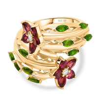 GP Orissa Rhodolite Garnet and Kanchanaburi Blue Sapphire 3.41 ctw Fancy Ring in 18K Vermeil Yellow Gold Over Sterling Silver (Size 11.5) (8.33 g)