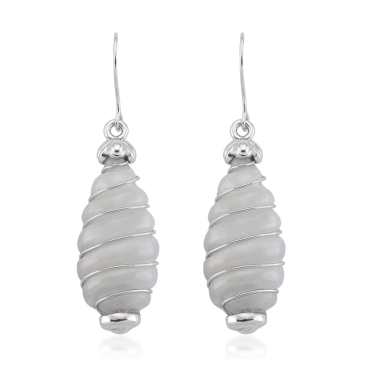 D'Joy Natural Jade 31.00 ctw Carved Dangle Earrings in Rhodium Over Sterling Silver