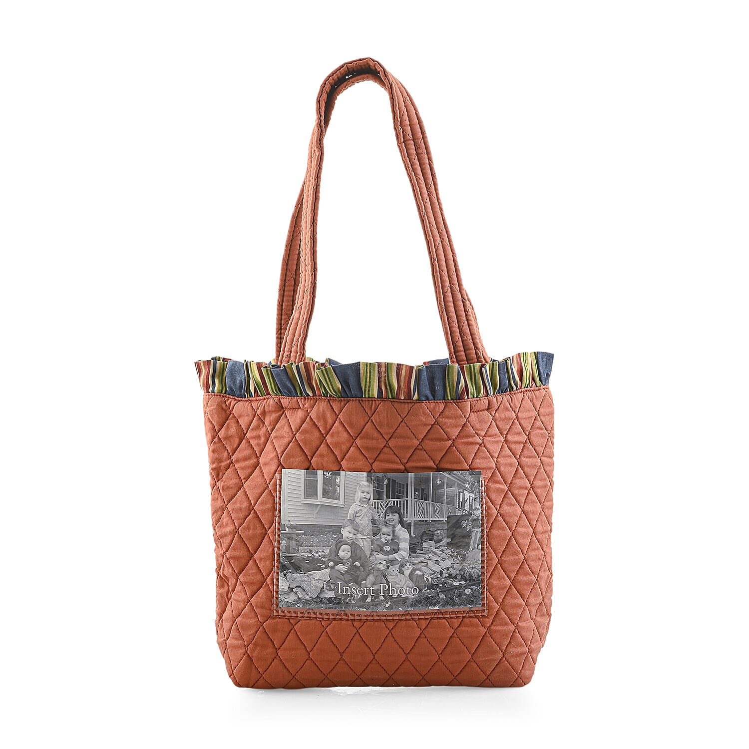 Vegas Closeout OK Burnt Orange Quilted Shoulder Bag with Photo Pocket