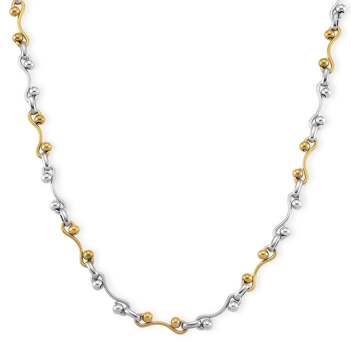 ION Plated YG and Stainless Steel Wave Link Necklace (20-22 Inches)