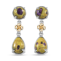 EverTrue Tasmanian Stichtite 7.00 ctw Earth Blossom Drop Earrings in 18K YG Plated and Platinum Bond