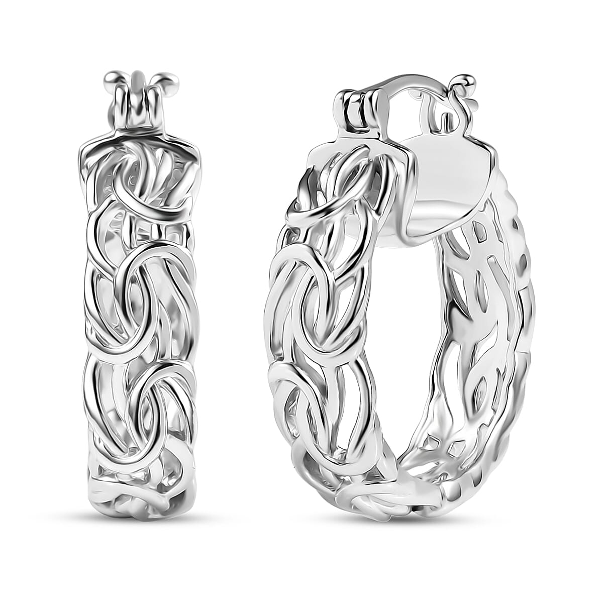 D'Joy Byzantine Twisted Hoop Earrings in Rhodium Over Sterling Silver 7.85 Grams