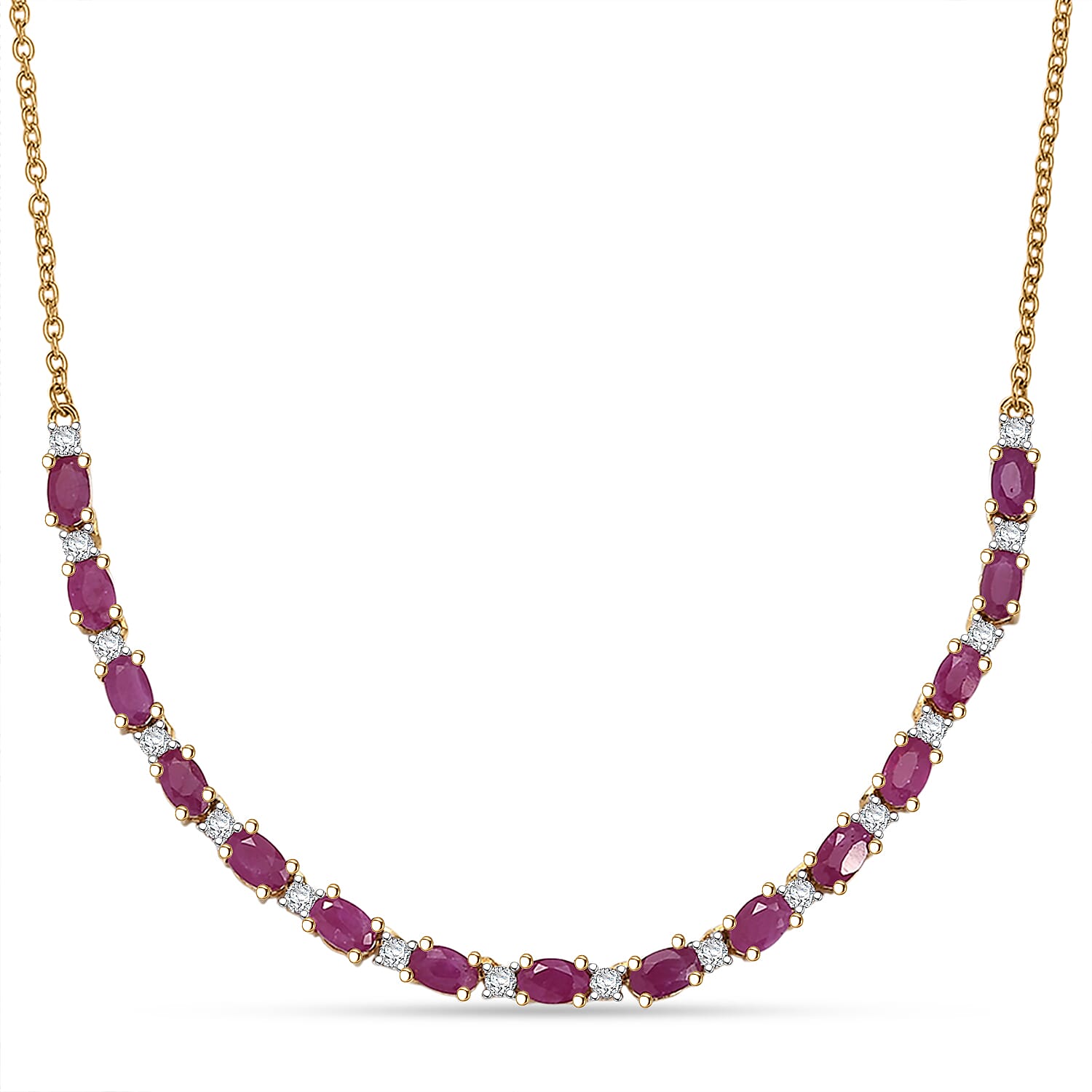 AAA Royal Ruby and Luxuriant Lab Grown Diamond G-H SI 6.10 ctw Necklace in 18K Vermeil Yellow Gold Over Sterling Silver 18 Inches