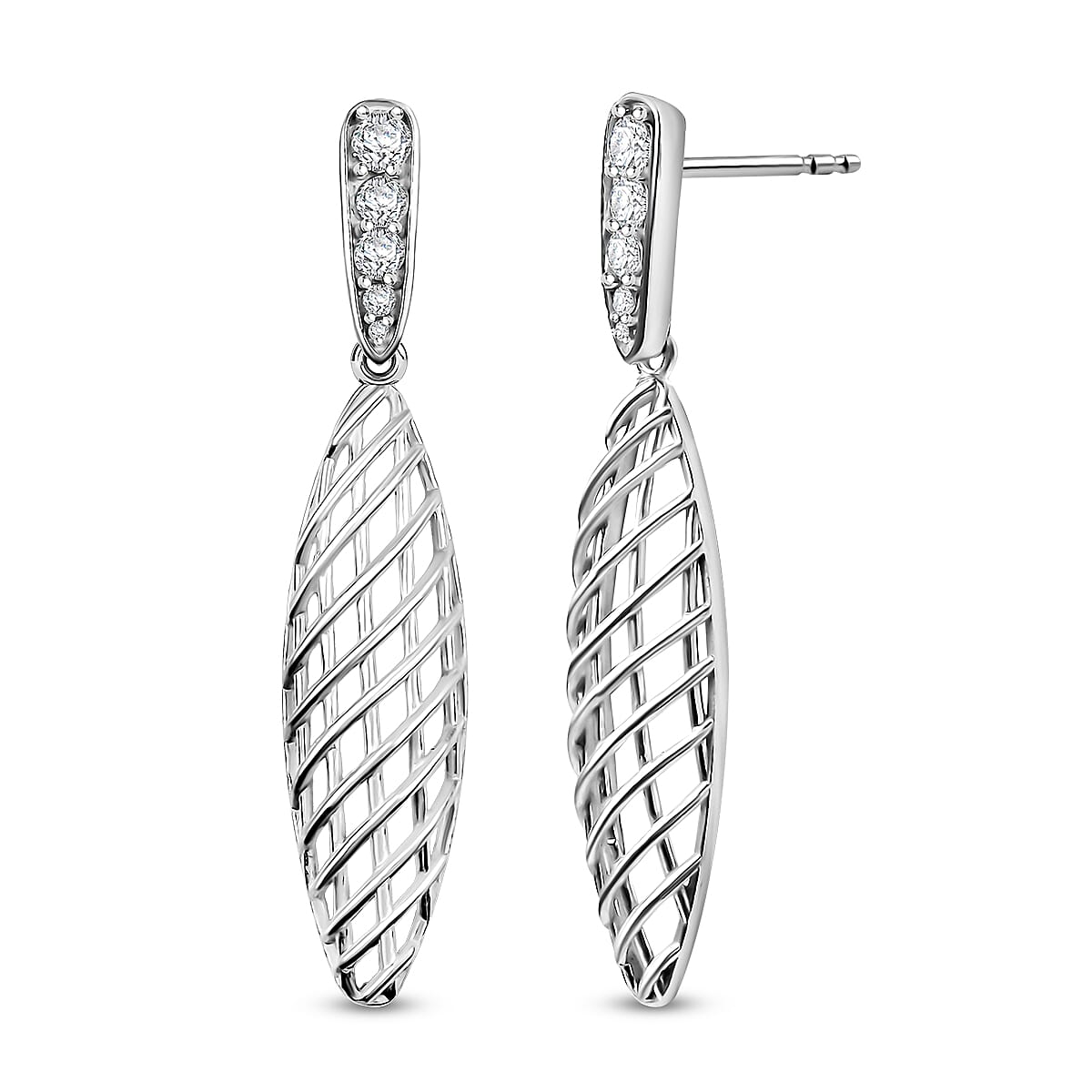 D'Joy Passport to Turkey White Zircon 1.00 ctw Earrings in Rhodium Over Sterling Silver