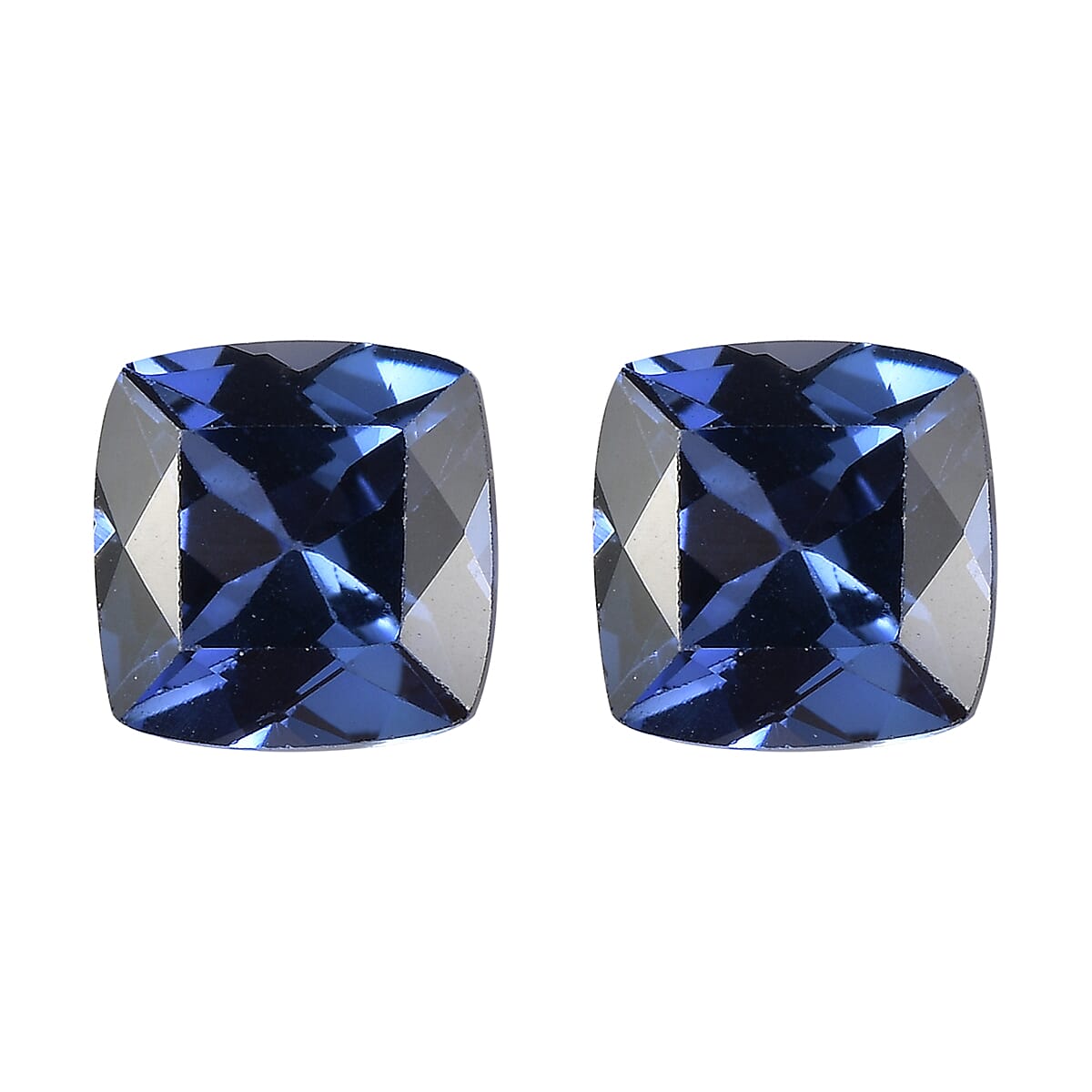 Set of 2 Lab Created Blue Sapphire (Cushion 6x6 mm) 2.50 ctw