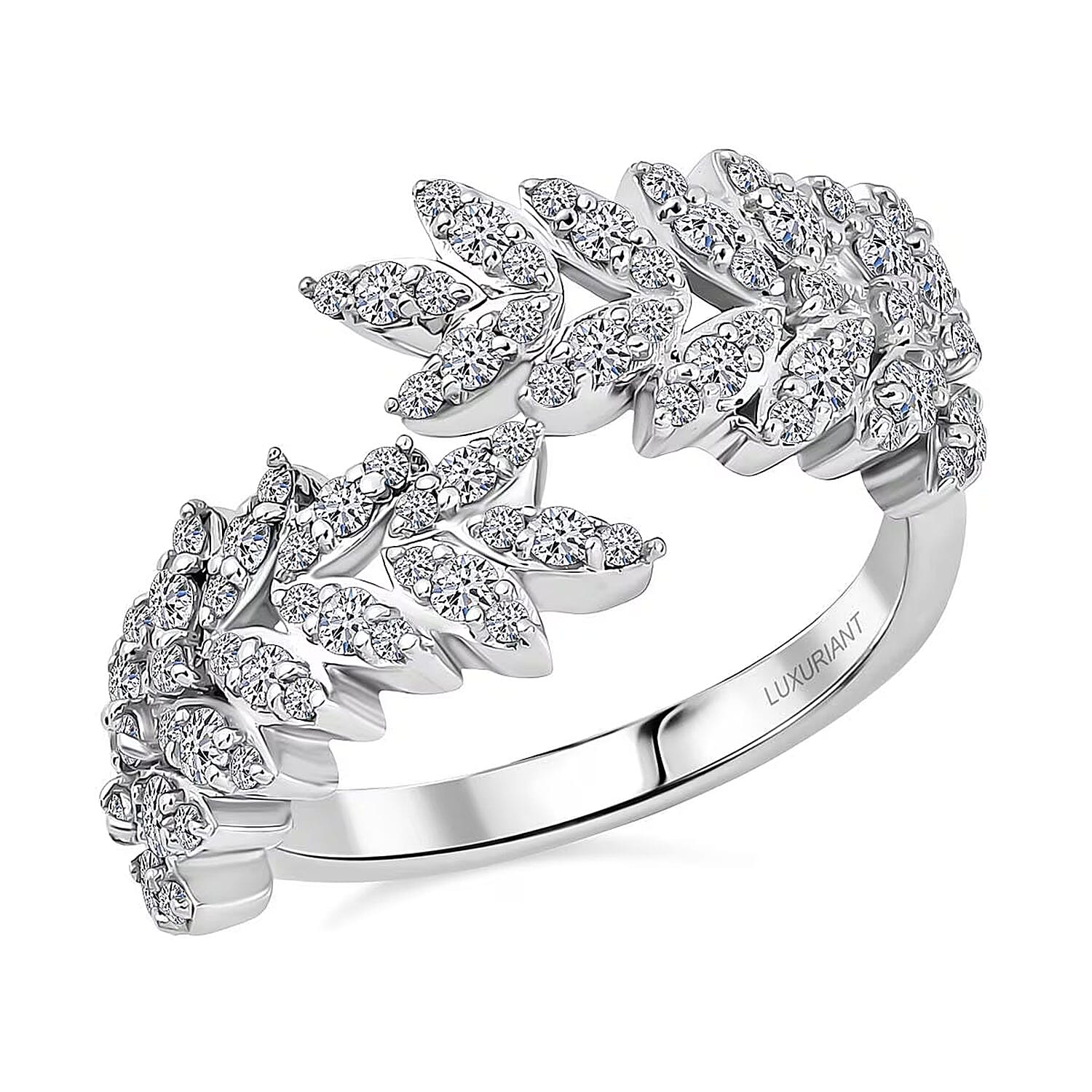 Luxuriant Lab Grown Diamond  Fancy Ring in Rhodium OverSterling Silver 0.99 ctw