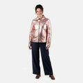 La Marey Rose Gold Metallic Genuine Leather Women's Jacket with Collar and Zip Front Closure - S - Sticky add to cart bar