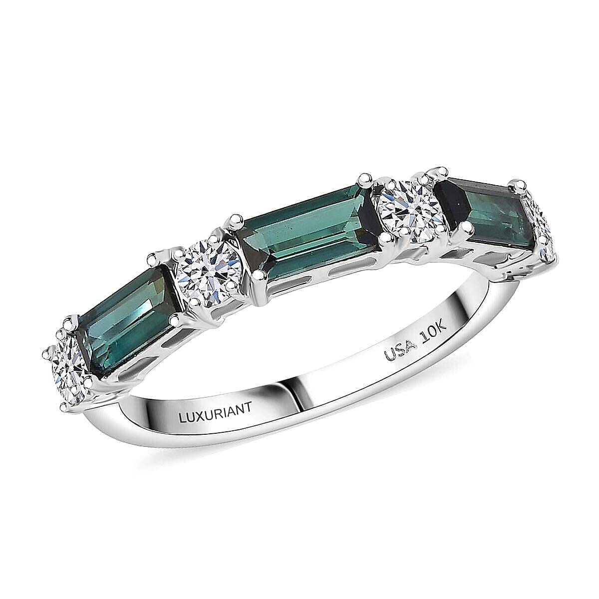 Certified & Appraised Premium Pirineu Lagoon Tourmaline and Luxuriant Diamond G-H SI 1.50 ctw Ring in 10K White Gold (Size 6.5)