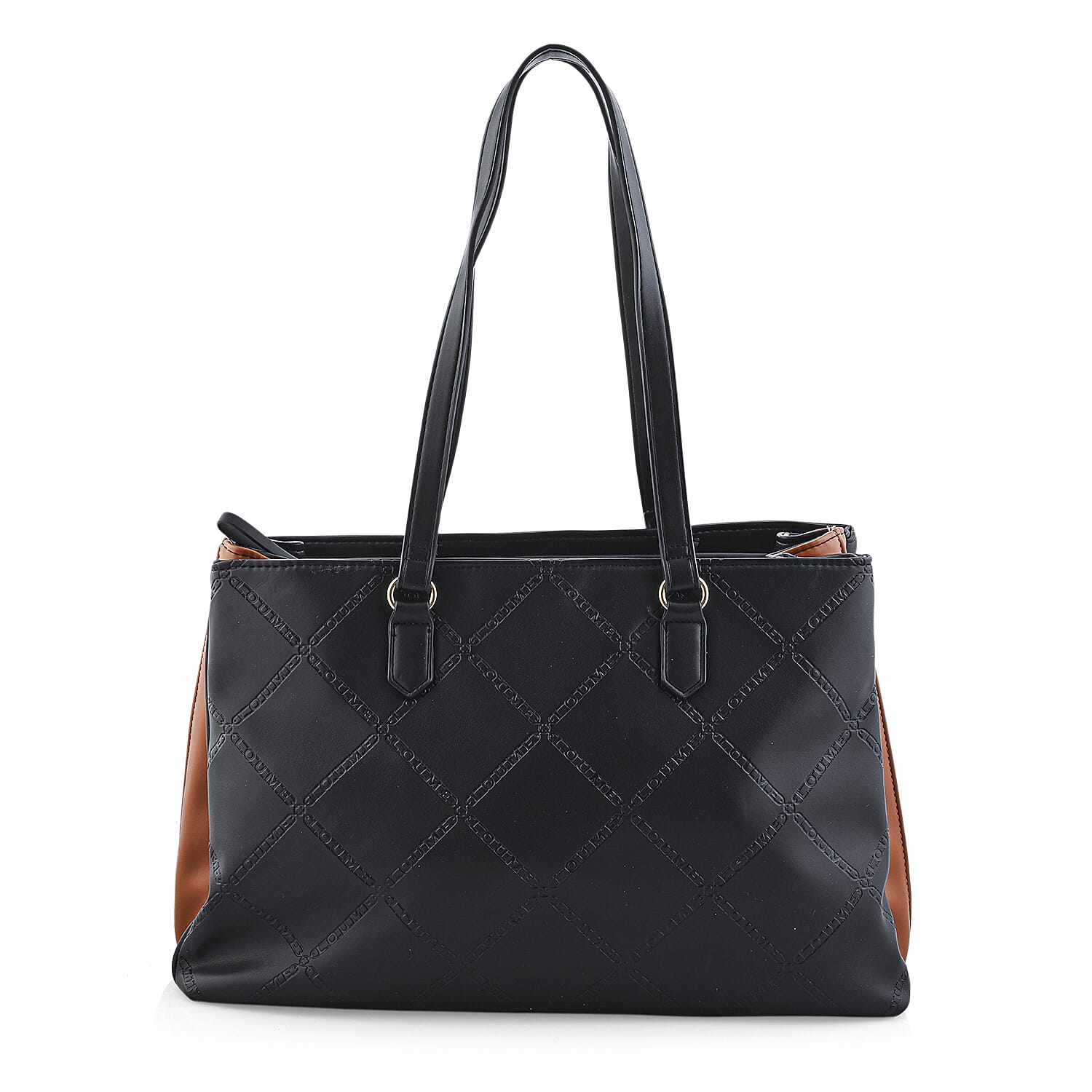 Closeout Loume Black Faux Leather Logo Tote Bag (16"x6.6"x11")