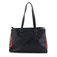 Closeout Loume Black Faux Leather Logo Tote Bag (16"x6.6"x11")