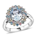AAA Mangoro Aquamarine and SI Luxuriant Lab Grown Multi Diamond 2.90 ctw Ring in Rhodium Over Sterling Silver (Size 10.0) - Sticky add to cart bar