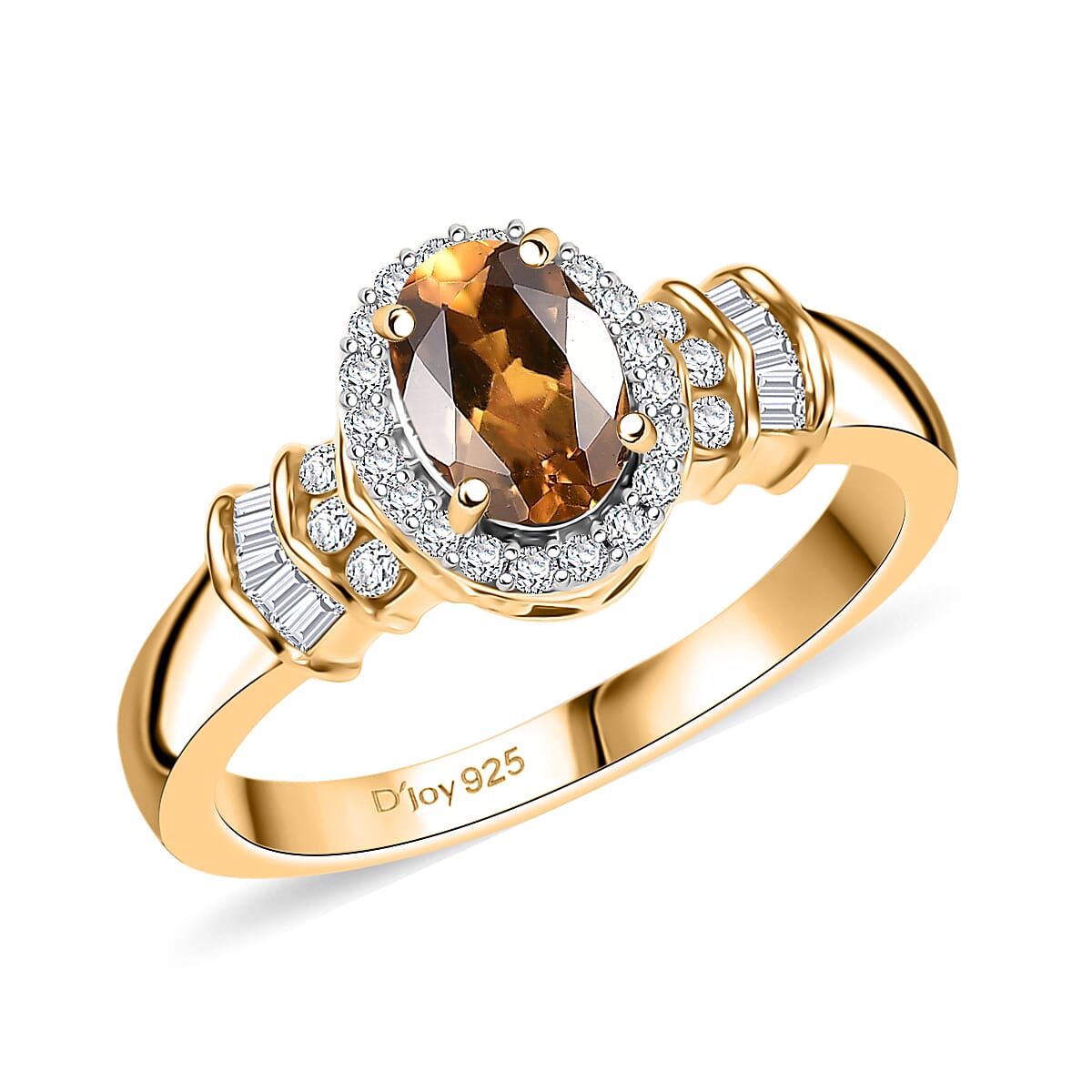D'Joy Golden Turkizite ,  White Diamond  Main Stone With Side Stone Ring in 18K YG VermeilSterling Silver 2.02 ctw