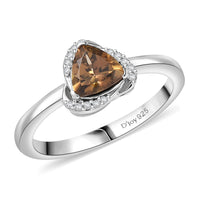 D'Joy Golden Turkizite ,  Moissanite  Main Stone With Side Stone Ring in Rhodium OverSterling Silver 0.96 ctw
