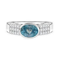 D'Joy Blue Zircon and Moissanite 2.31 ctw Ring in Rhodium Over Sterling Silver (Size 10)