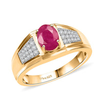 D'Joy AAA Royal Ruby and Diamond 2.00 ctw Men's Ring in 18K Vermeil Yellow Gold Over Sterling Silver