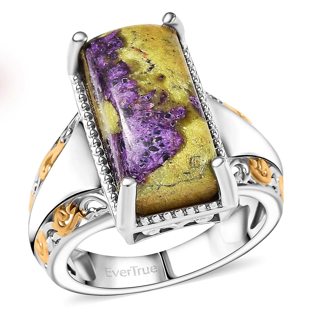 EverTrue Tasmanian Stichtite Solitaire Ring in 18K YG Plated and Platinum Bond (Size 10.0) 6.00 ctw