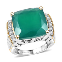 EverTrue Verde Onyx, White Zircon Ring 18K YG Plated and Platinum Bond (Size 10.0) 12.65 ctw