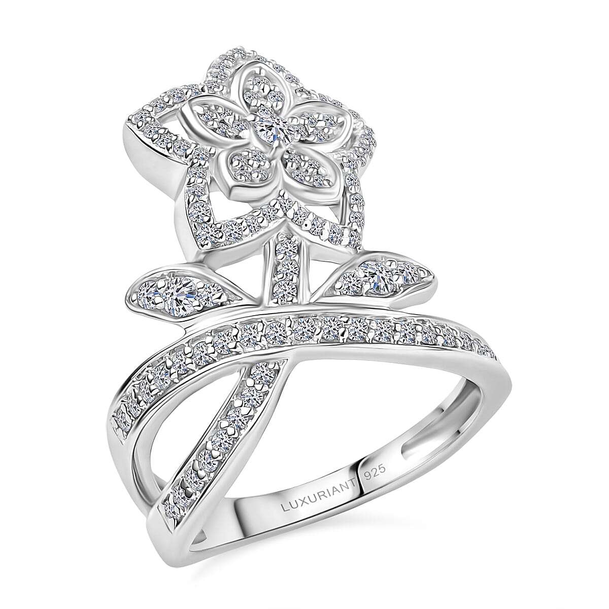Luxuriant Lab Grown Diamond  Fancy Ring in Rhodium OverSterling Silver 0.75 ctw