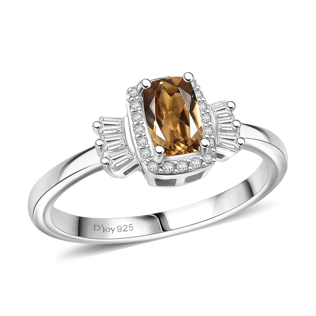 D'Joy Golden Turkizite, Moissanite Ring in Rhodium Over Sterling Silver (Size 6.0) 0.85 ctw