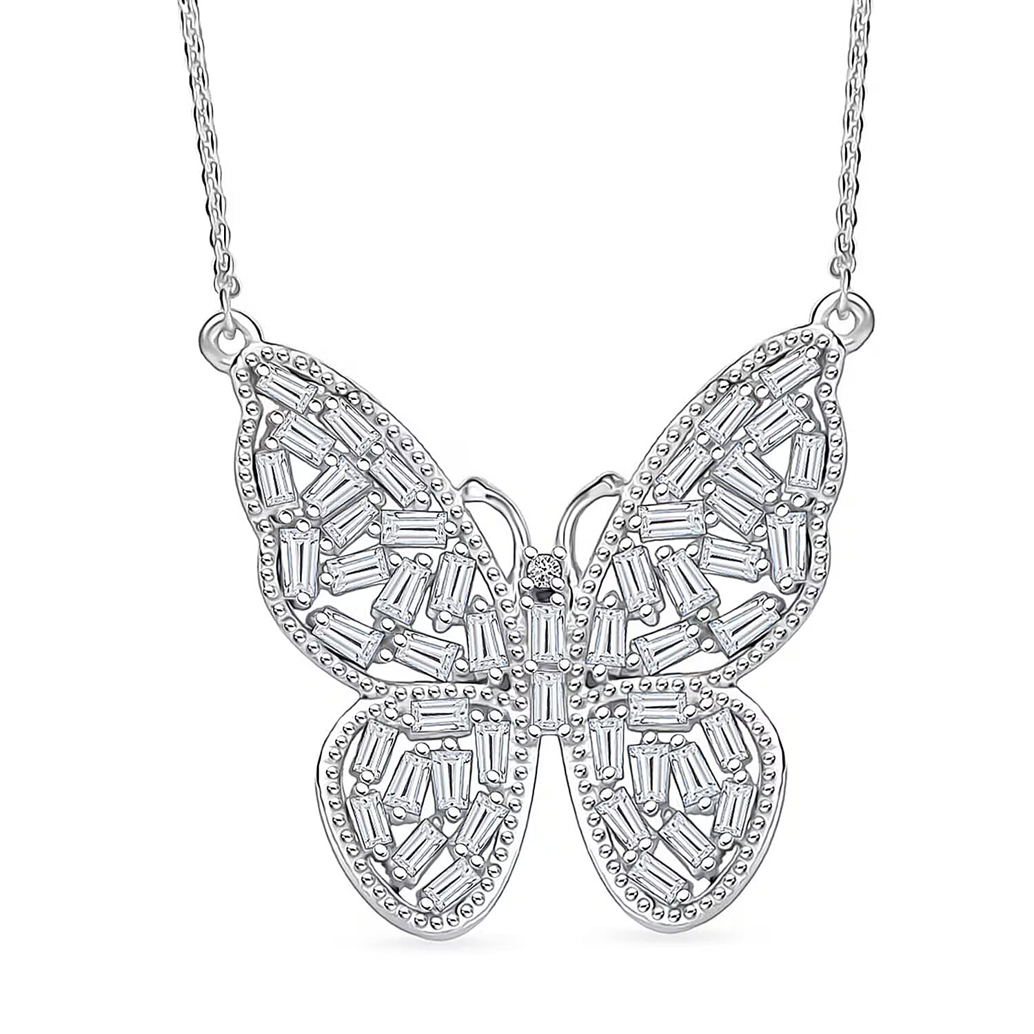 Luxuriant Lab Grown Diamond G-H SI 1.00 ctw Butterfly Necklace in Rhodium Over Sterling Silver 18 Inches