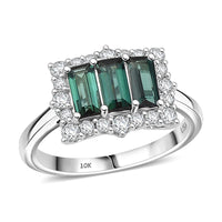 Certified & Appraised 10K White Gold Premium Pirineu Lagoon Tourmaline, Luxuriant Lab Grown Diamond (G-H, SI) Ring (Size 10.0) 1.50 ctw