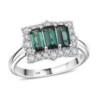 Certified & Appraised Pirineu Lagoon Tourmaline, Lab Grown Diamond Ring in 10K White Gold 1.50 ctw (Size 11.0)