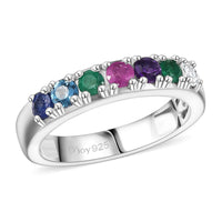 D'Joy Multi Gemstones, Lab Grown Diamond (I1) Ring in 18K Vermeil YG Over Sterling Silver (Size 5.0) 0.90 ctw
