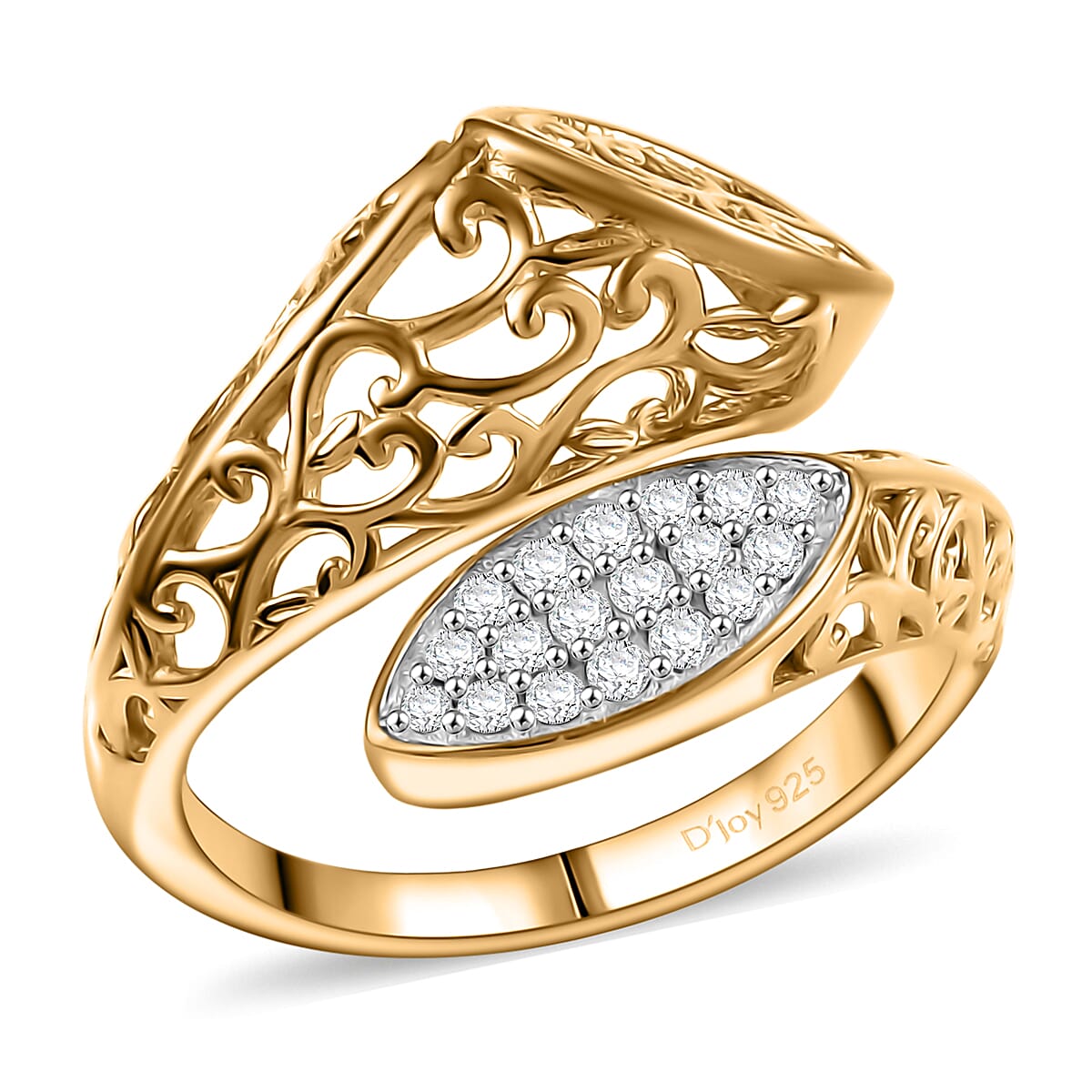 D'Joy Passport to Turkey White Zircon Ring in 18K Vermeil YG Over Sterling Silver (Size 10.0) 0.30 ctw