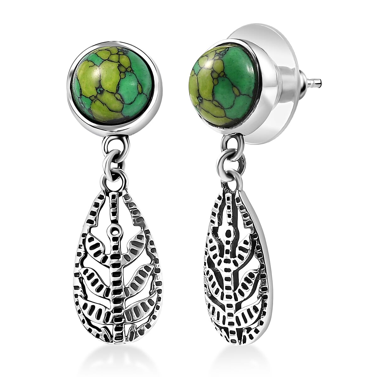 D'Joy Passport to Israel Artisan Crafted Green Howlite 4.25 ctw Earrings in Sterling Silver