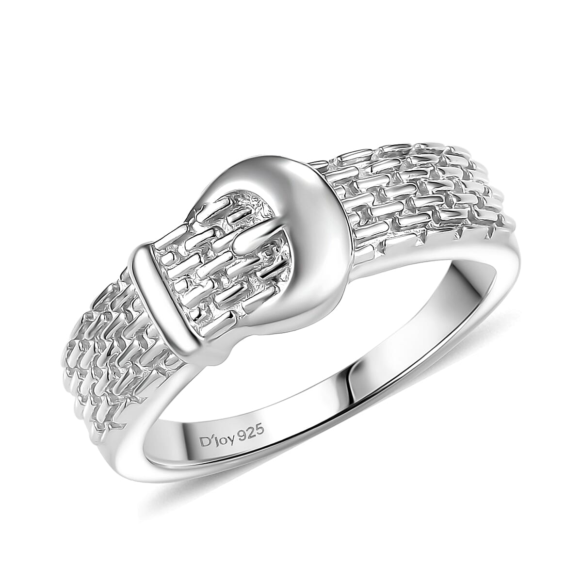 D'Joy Rhodium Over Sterling Silver Buckle Ring Sterling Silver (Size 10.0) (4.0 g)