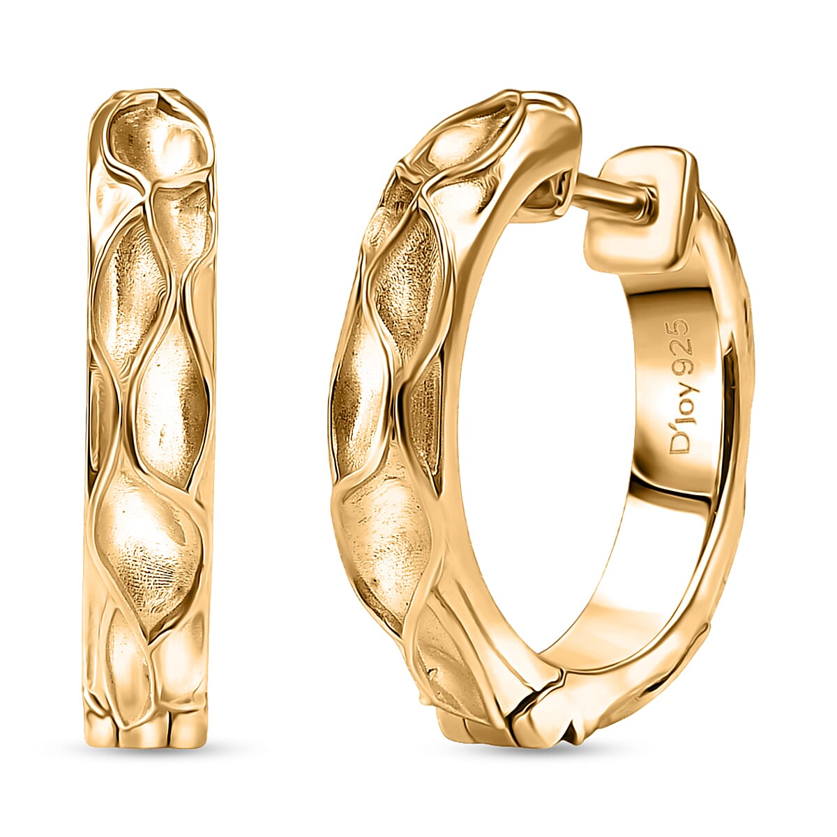 D'Joy Sand Texture Hoop Earrings in 18K Vermeil Yellow Gold Over Sterling Silver 6.05 Grams