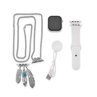 S9 Smart Multi-functional Silver Smart Watch with White Silicone Strap and Robot Pendant Necklace (36 Inches) in Silvertone