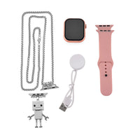 S9 Smart Multi-functional Silver Smart Watch with White Silicone Strap and Robot Pendant Necklace (36 Inches) in Silvertone