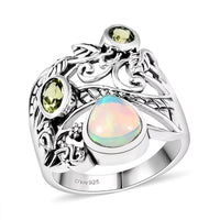 D'Joy Passport to Israel Artisan Crafted Premium Ethiopian Welo Opal, Peridot Ring Sterling Silver (Size 10.0) 1.75 ctw