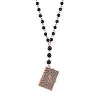 Genoa Black Obsidian Japanese Movement Bible Pocket Watch with Chain (36 Inches) in Silvertone 145.00 ctw
