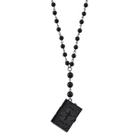 Genoa Black Obsidian Japanese Movement Bible Pocket Watch with Chain (36 Inches) in Silvertone 145.00 ctw