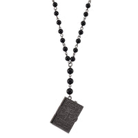 Genoa Black Obsidian 145.00 ctw Japanese Movement Bible Pocket Watch with Chain 36 Inches in Aged Black Silvertone