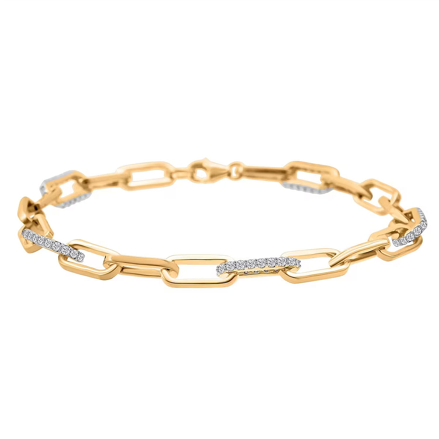 Luxuriant Lab Grown Diamond G-H SI 1.00 ctw Paper Clip Chain Bracelet in 18K Vermeil Yellow Gold Over Sterling Silver (6.50 In)
